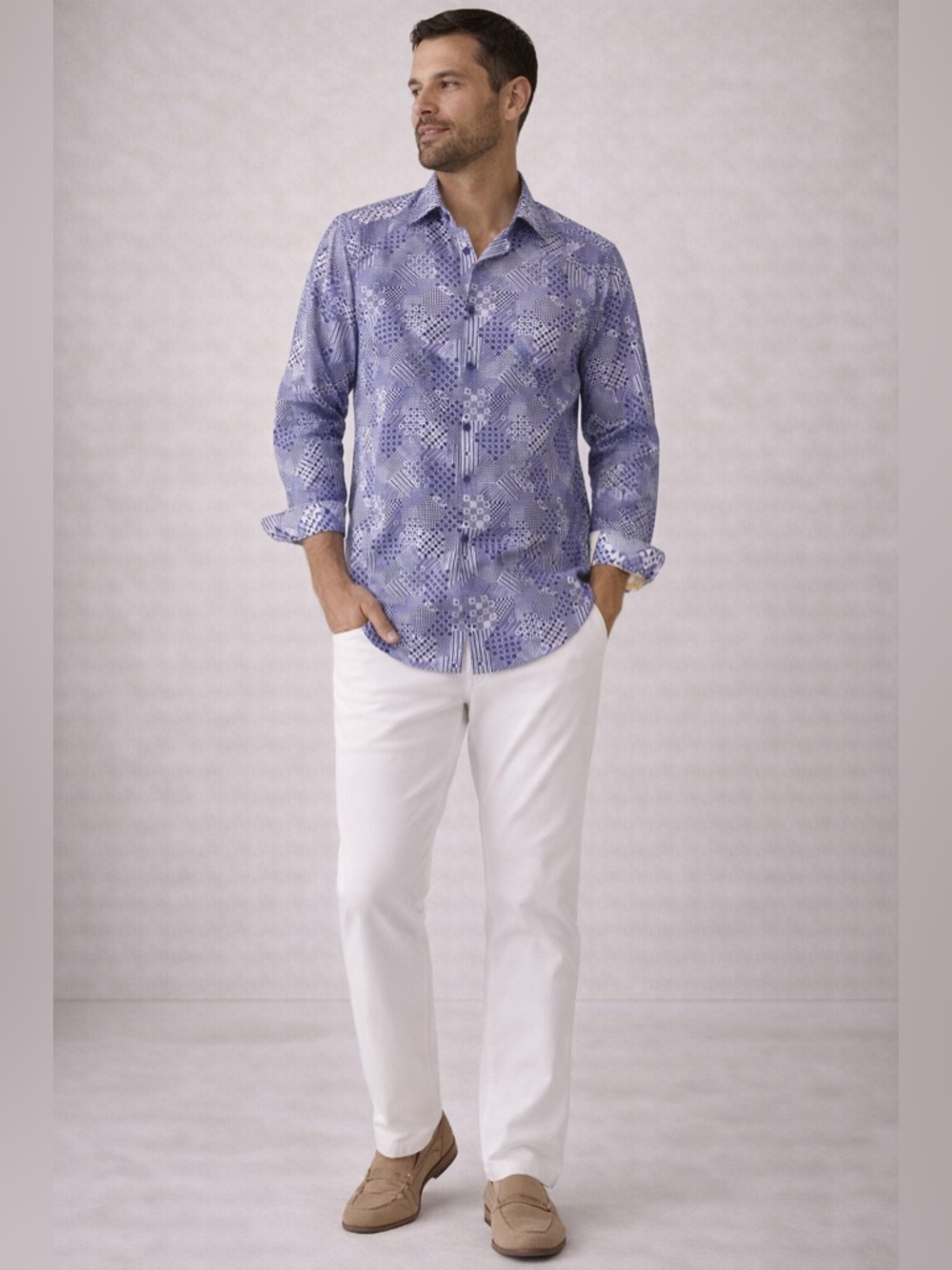 Robert Graham Classic Fit Shirt Blue Patchwork Print Button Down L